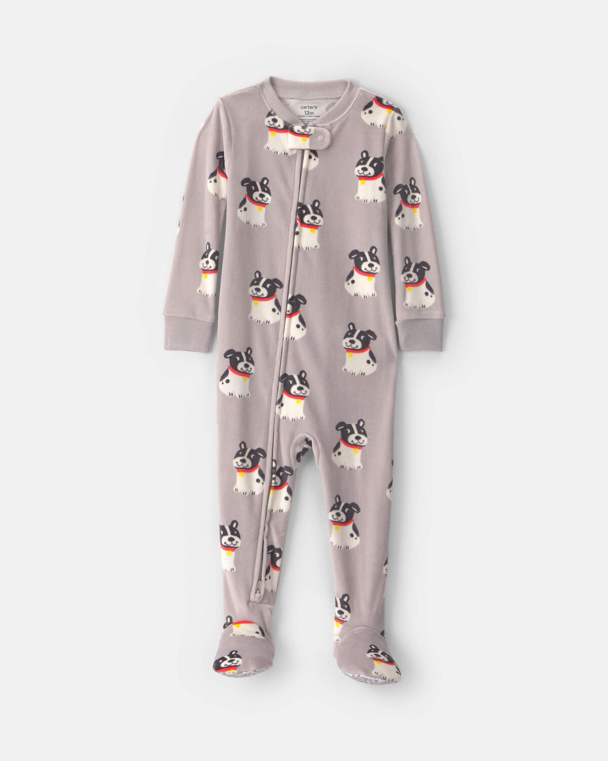 Baby Boy 1-Piece Dog 2-Way Zip DreamPlush Snug Fit Footed Pajama - Grey