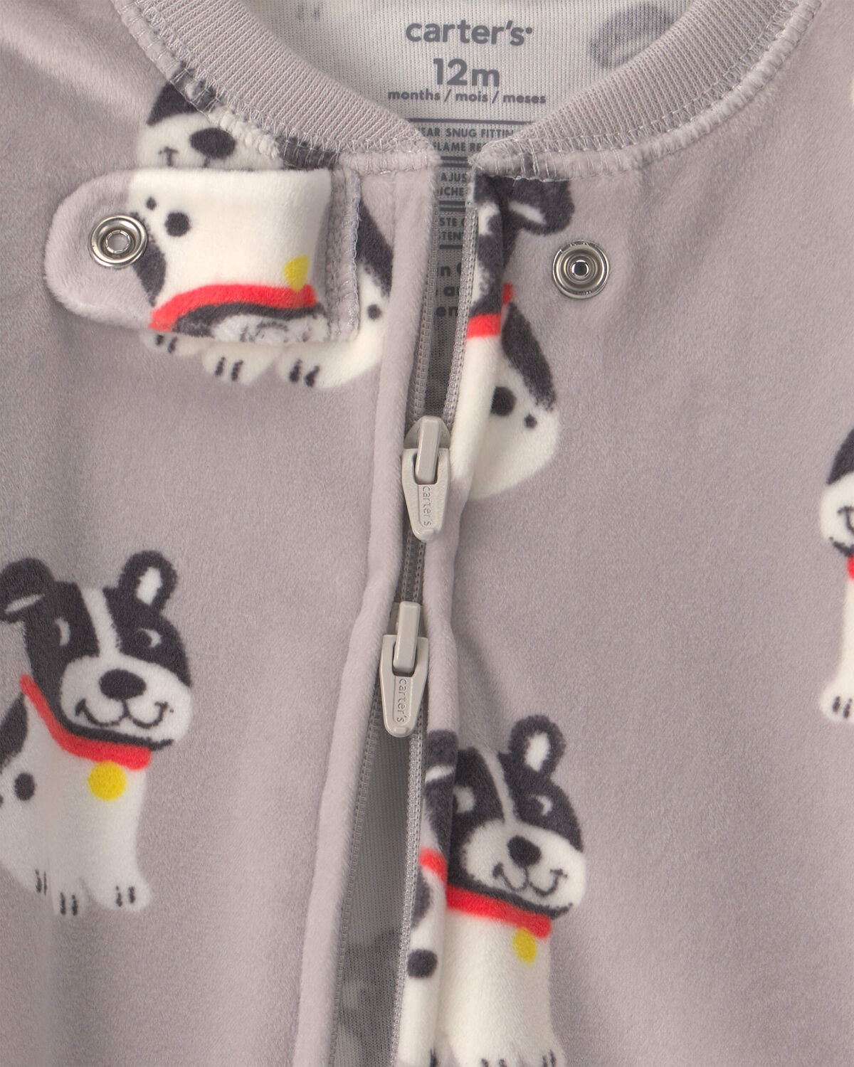 Baby Boy 1-Piece Dog 2-Way Zip DreamPlush Snug Fit Footed Pajama - Grey - Image 4