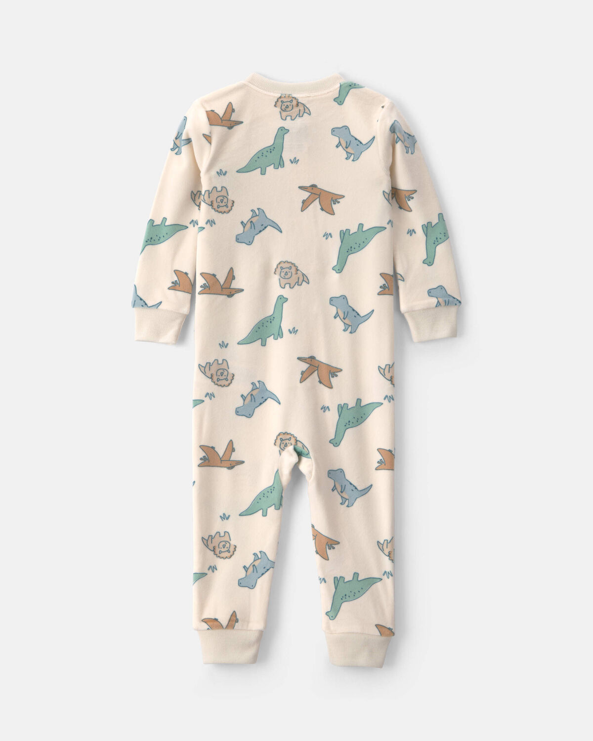 Baby Boy 1-Piece Dino 2-Way Zip DreamPlush Snug Fit Pajama - Cream - Image 2