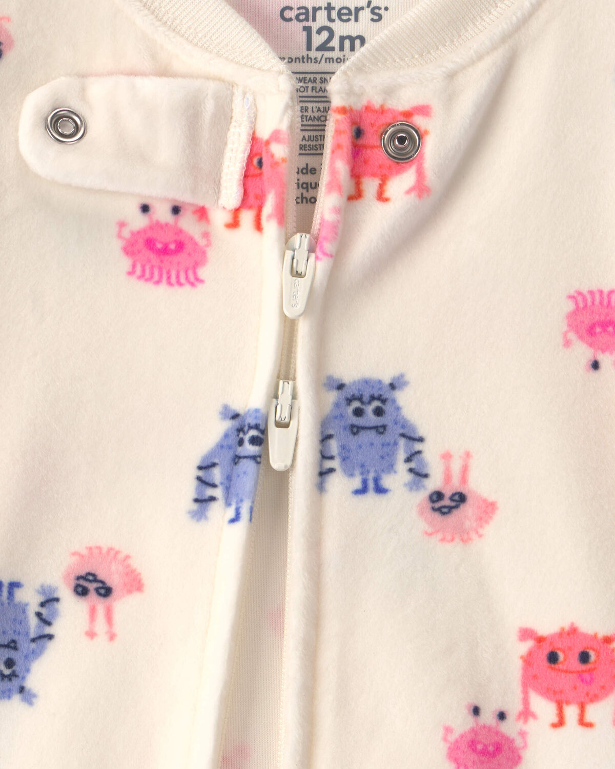 Baby Girl 1-Piece Monster 2-Way Zip DreamPlush Snug Fit Footed Pajama - Cream - Image 5