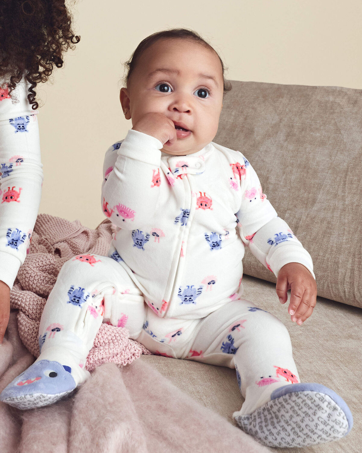 Baby Girl 1-Piece Monster 2-Way Zip DreamPlush Snug Fit Footed Pajama - Cream - Image 3