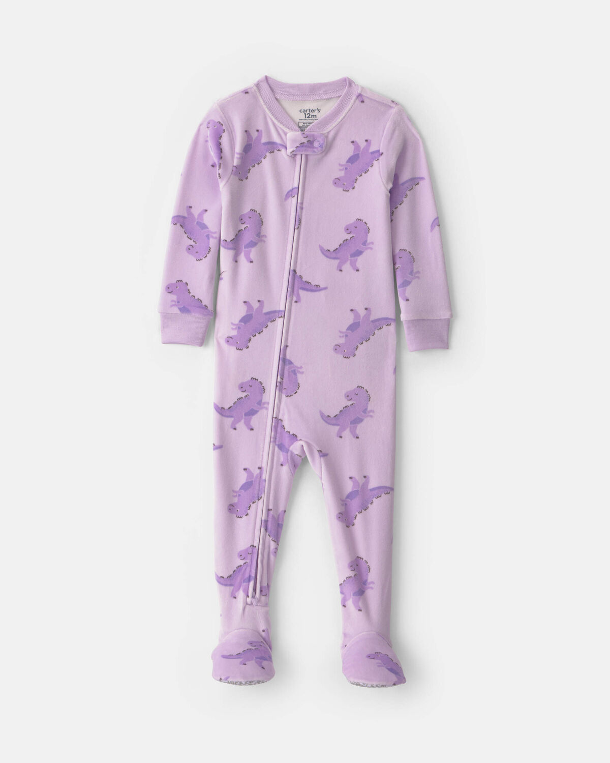 Baby Girl 1-Piece Dino 2-Way Zip DreamPlush Snug Fit Footed Pajama - Purple