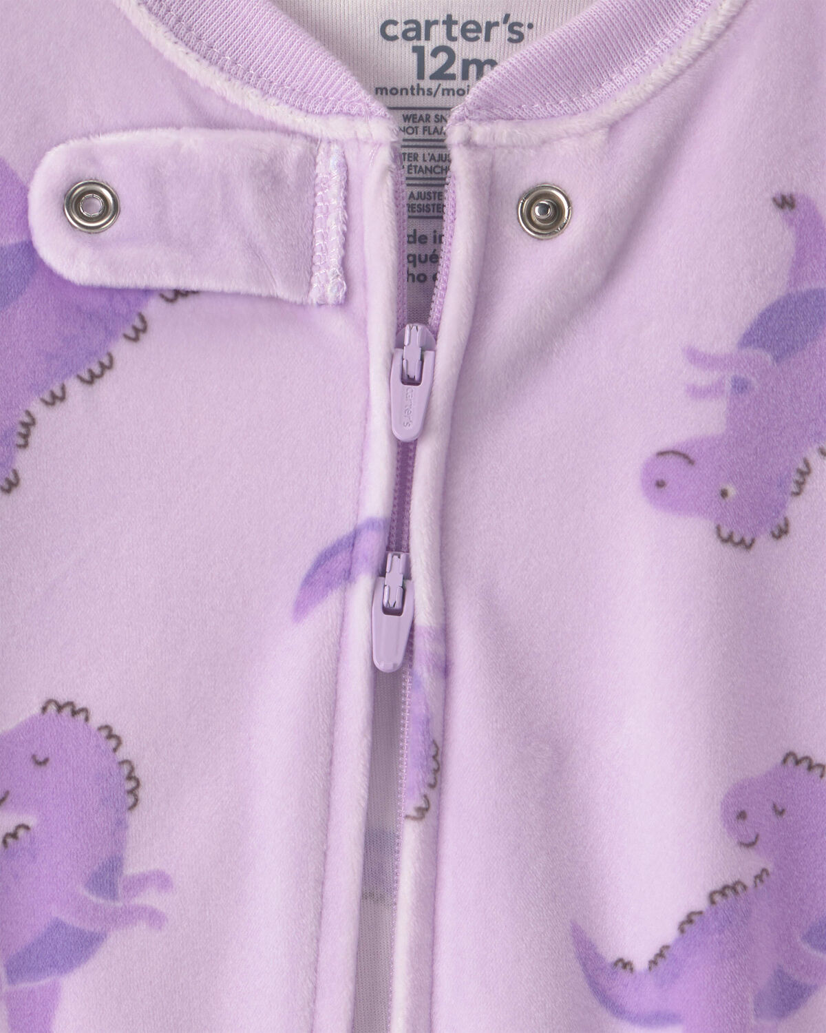 Baby Girl 1-Piece Dino 2-Way Zip DreamPlush Snug Fit Footed Pajama - Purple - Image 3
