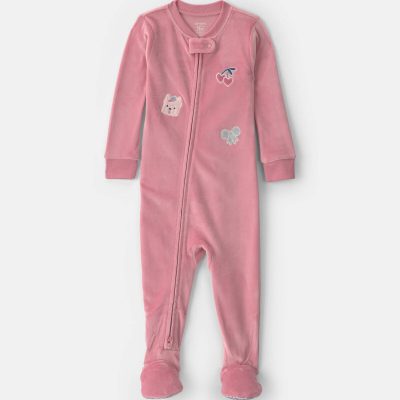 Baby Girl 1-Piece Icon 2-Way Zip DreamPlush Snug Fit Footed Pajama - Pink