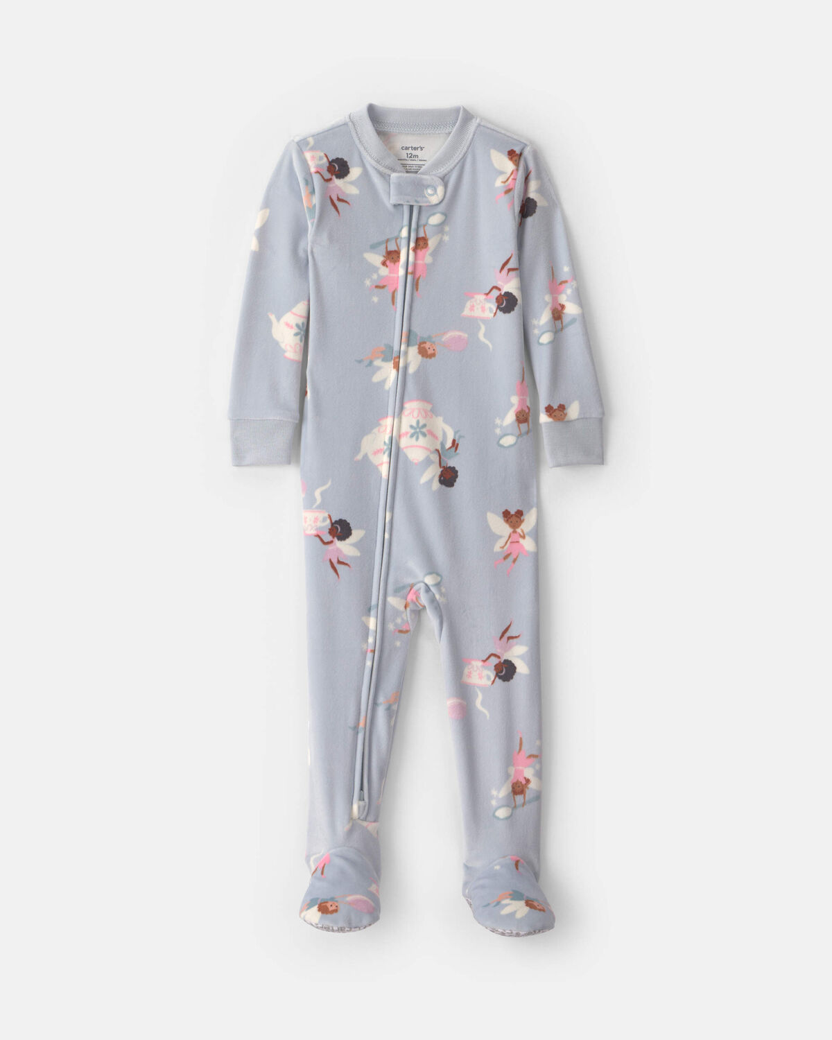 Baby Girl 1-Piece Fairies 2-Way Zip DreamPlush Snug Fit Footed Pajama - Blue