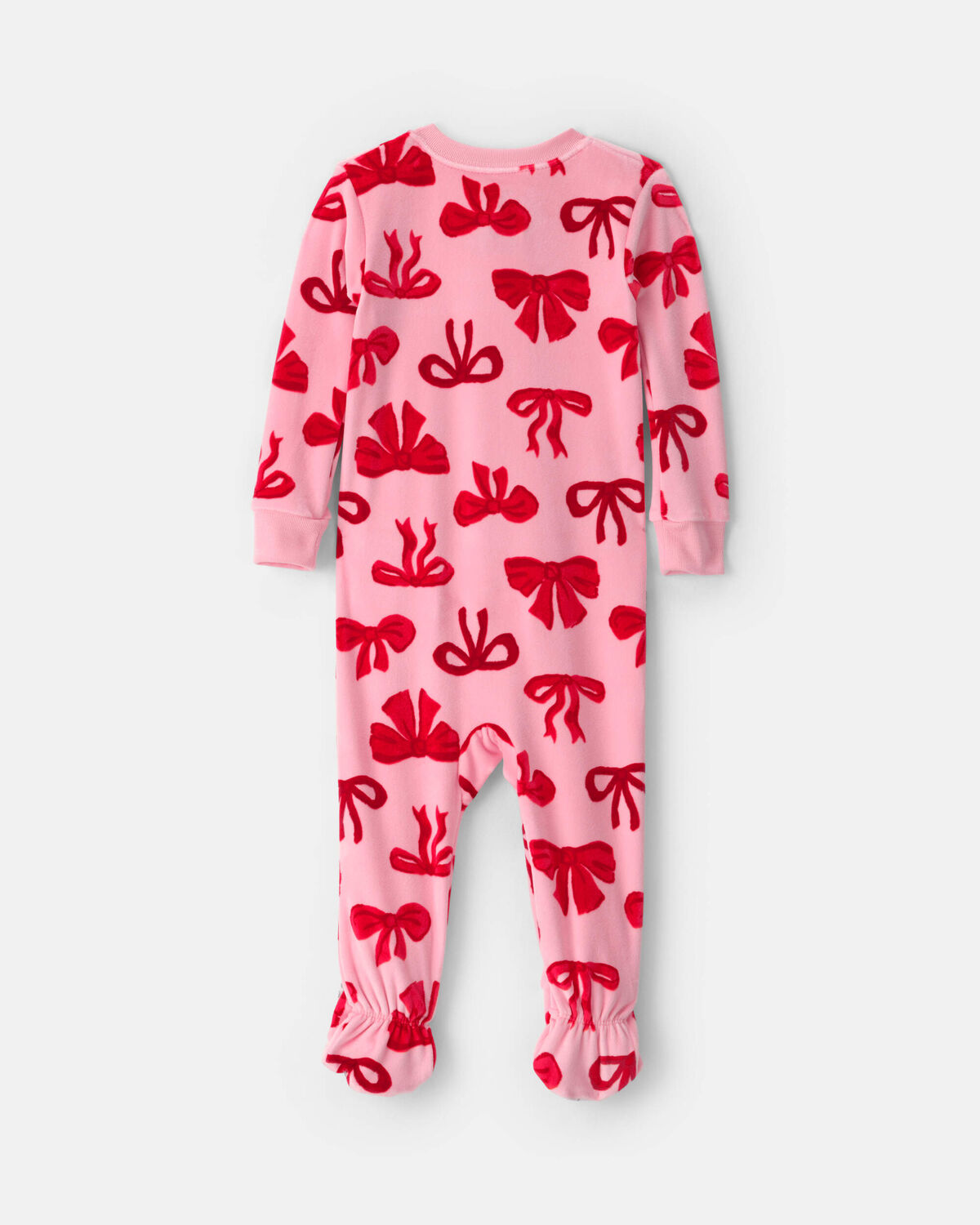 Baby Girl 1-Piece Bows 2-Way Zip DreamPlush Snug Fit Footed Pajama - Pink - Image 2