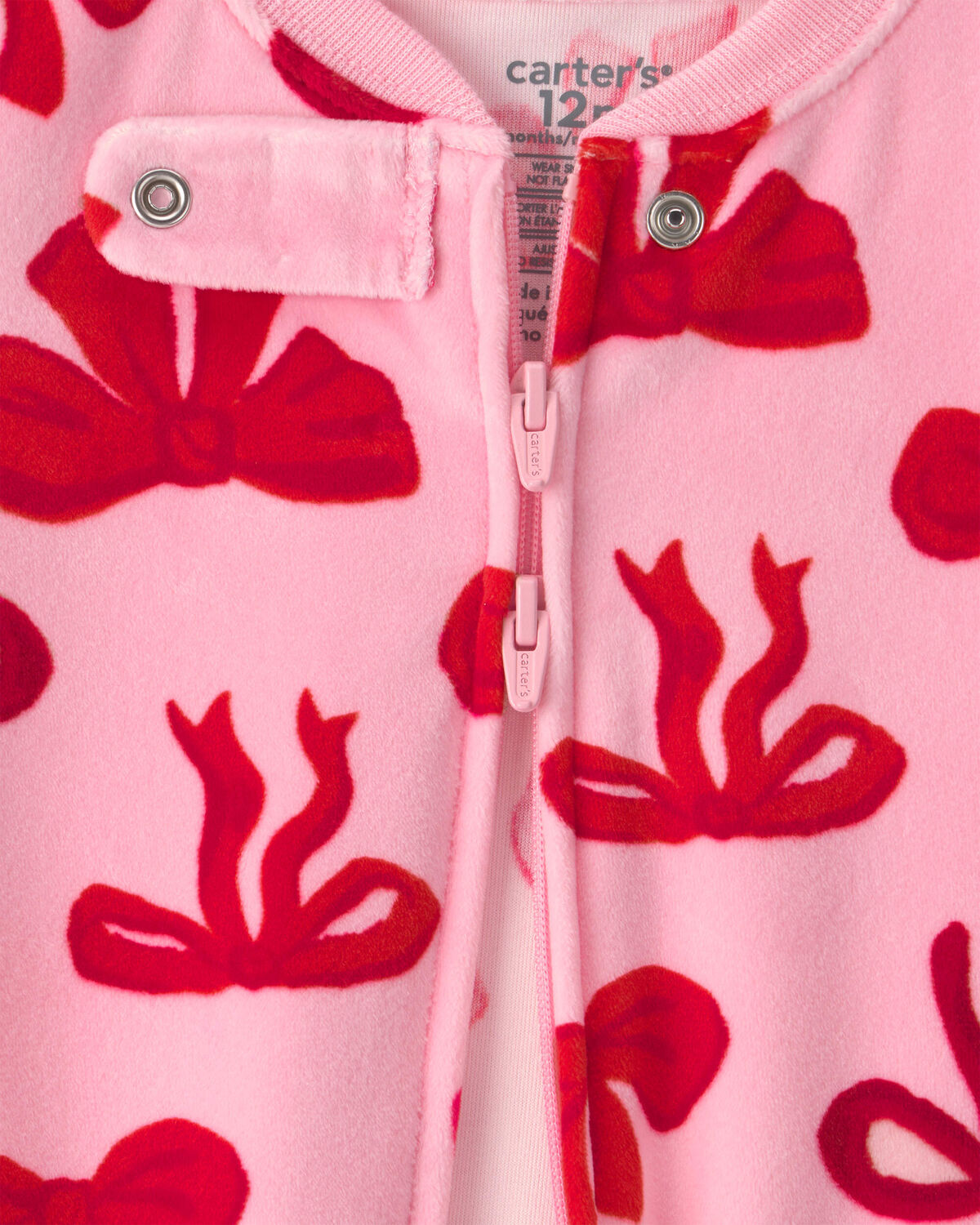Baby Girl 1-Piece Bows 2-Way Zip DreamPlush Snug Fit Footed Pajama - Pink - Image 3