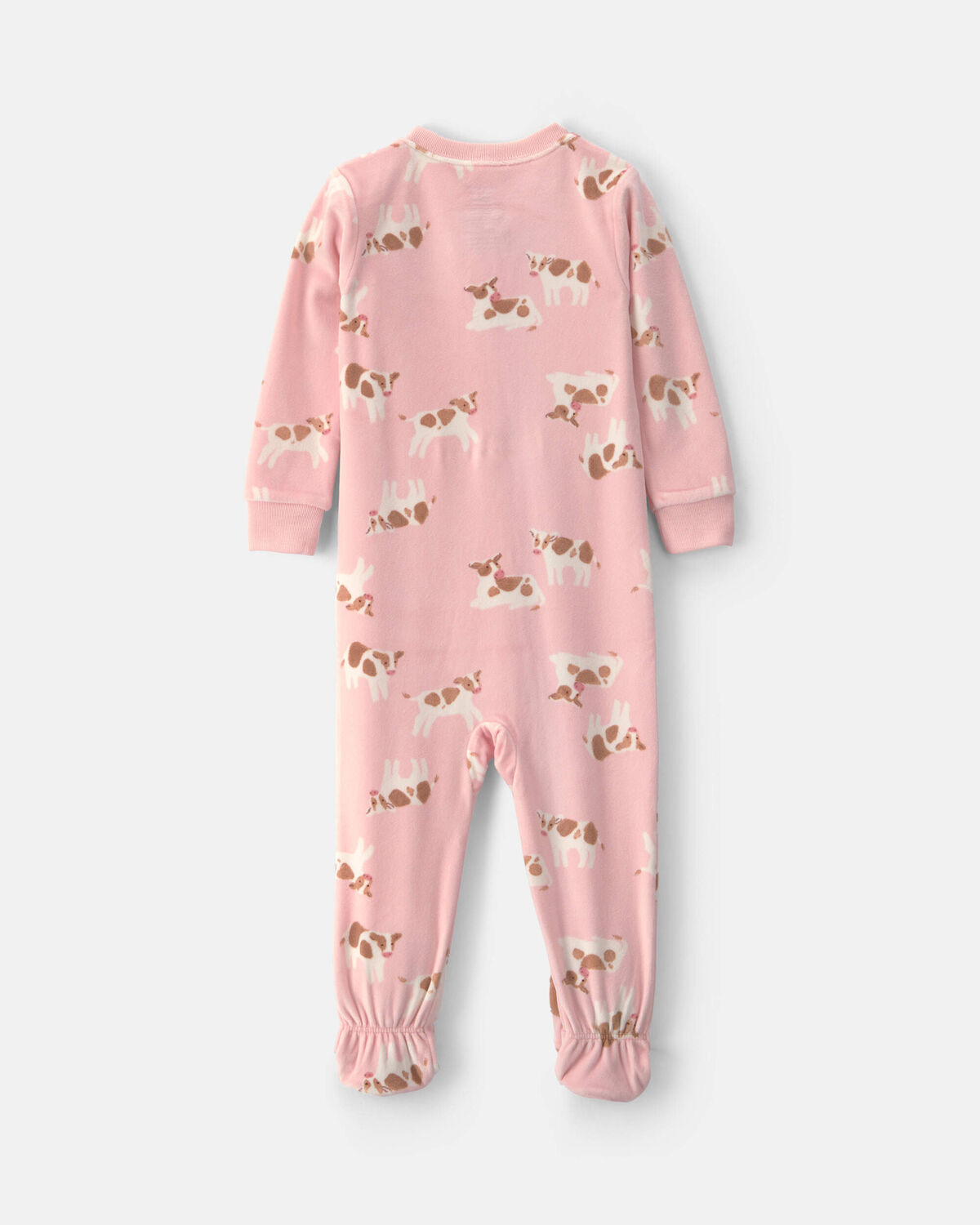 Baby Girl 1-Piece Cow 2-Way Zip DreamPlush Snug Fit Footed Pajama - Pink - Image 2
