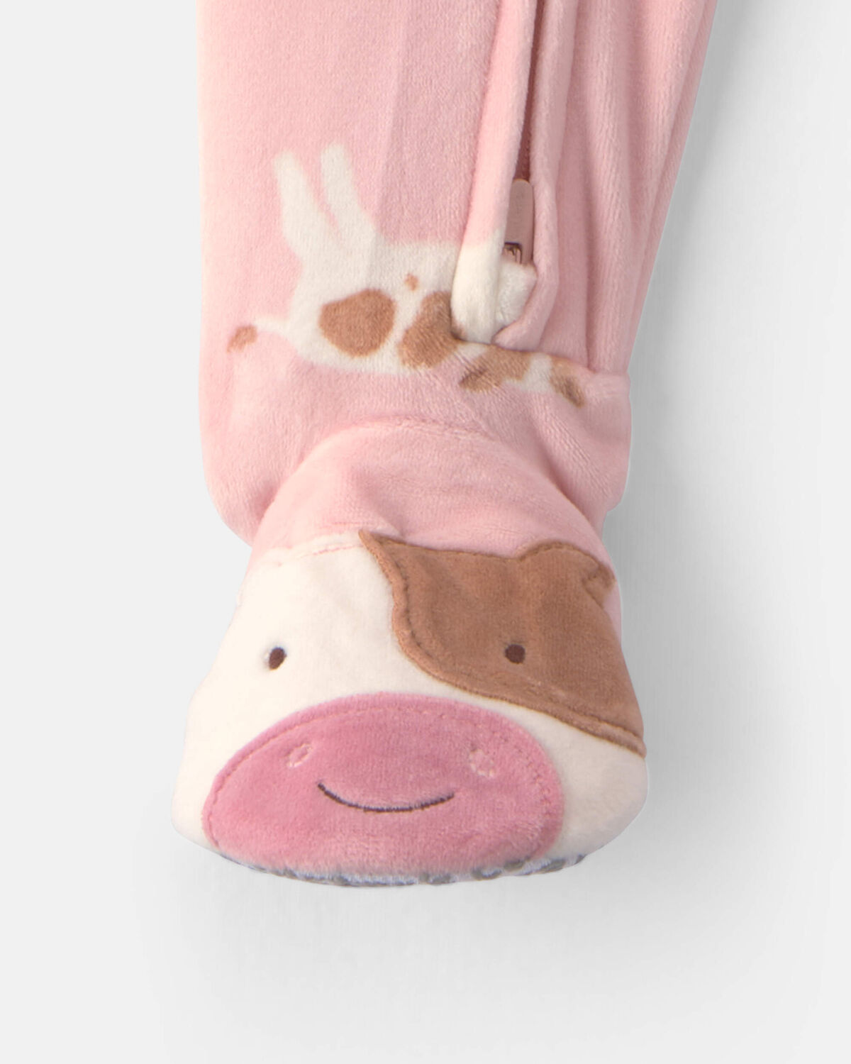 Baby Girl 1-Piece Cow 2-Way Zip DreamPlush Snug Fit Footed Pajama - Pink - Image 4