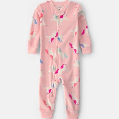 Baby Girl 1-Piece Unicorn 2-Way Zip DreamPlush Snug Fit Pajama - Pink