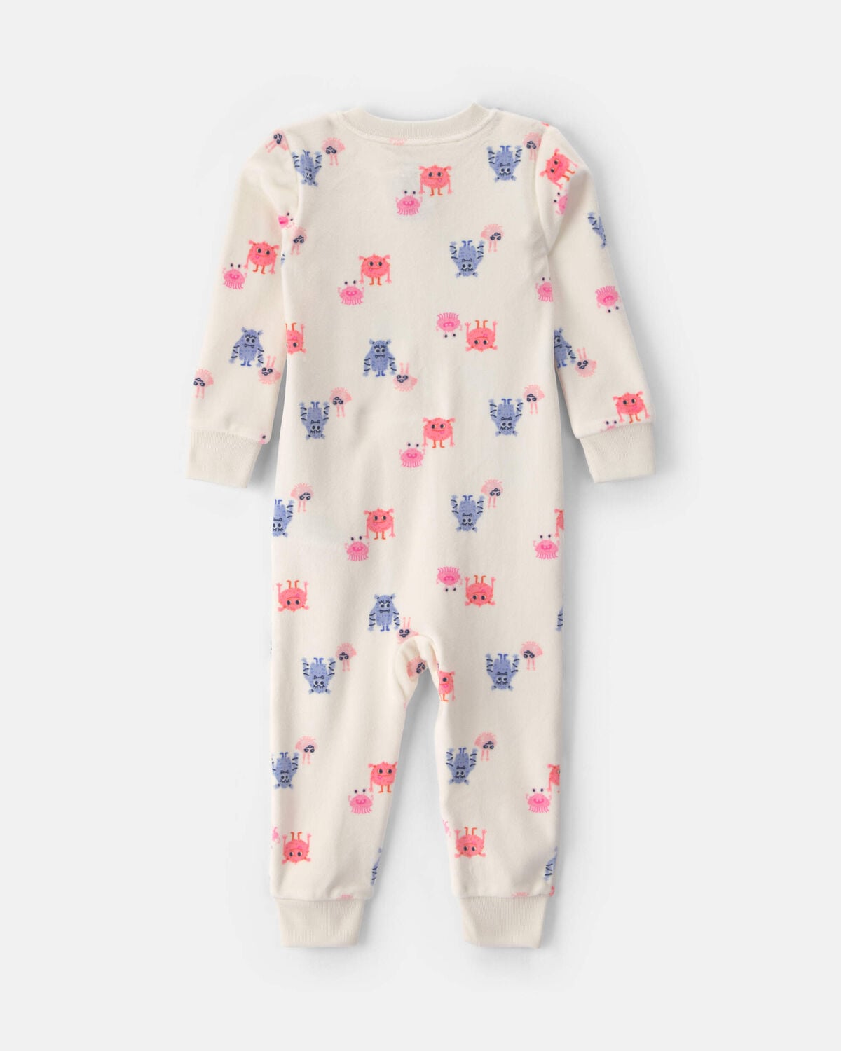 Baby Girl 1-Piece Monster 2-Way Zip DreamPlush Snug Fit Pajama - Cream - Image 2