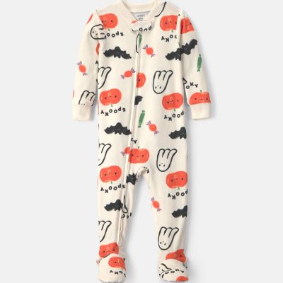 Baby Halloween Print 1-Piece Footed Pajama - Cream