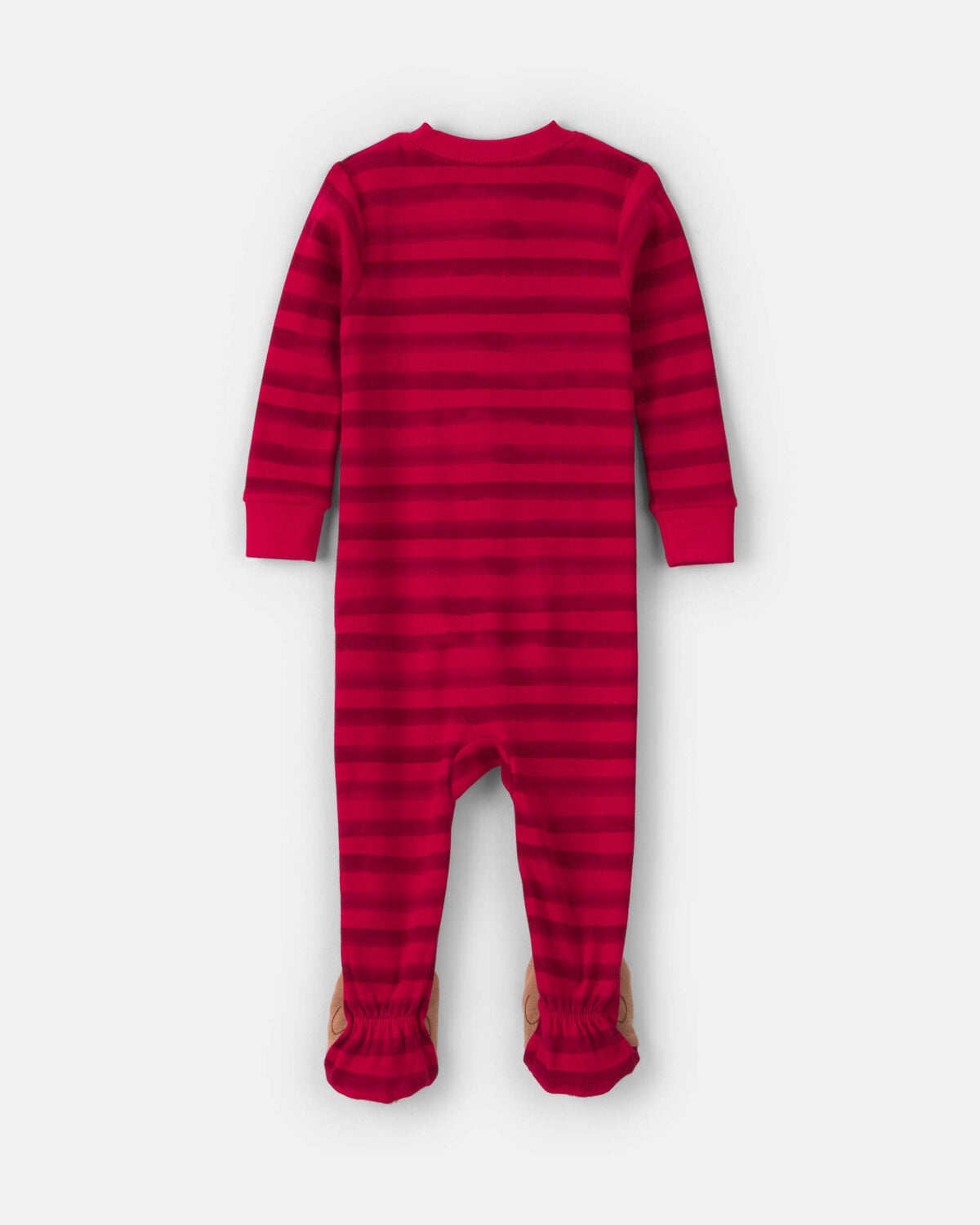 Baby 1-Piece Striped Reindeer 2-Way Zip 100% Cotton Snug Fit Footed Pajama - Red - Image 2