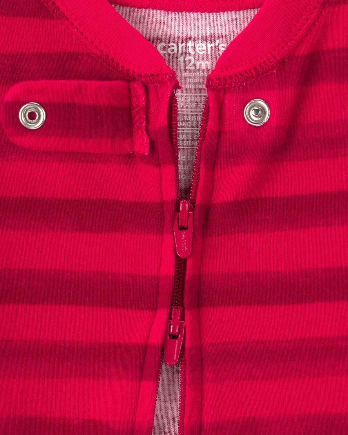 Baby 1-Piece Striped Reindeer 2-Way Zip 100% Cotton Snug Fit Footed Pajama - Red - Image 3