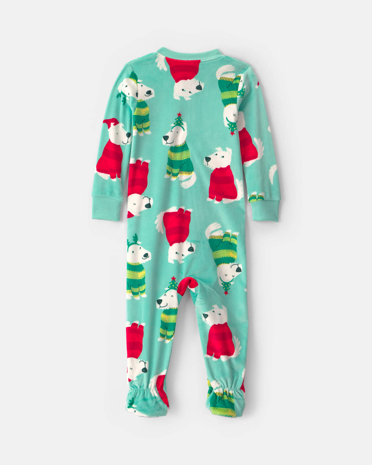 Baby 1-Piece Christmas Dogs 2-Way Zip DreamPlush Snug Fit Footed Pajama - Green - Image 2