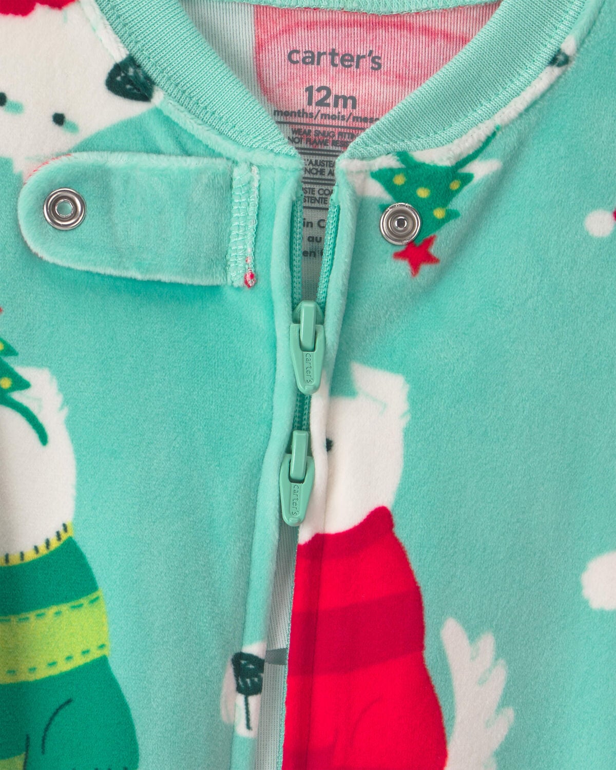Baby 1-Piece Christmas Dogs 2-Way Zip DreamPlush Snug Fit Footed Pajama - Green - Image 4