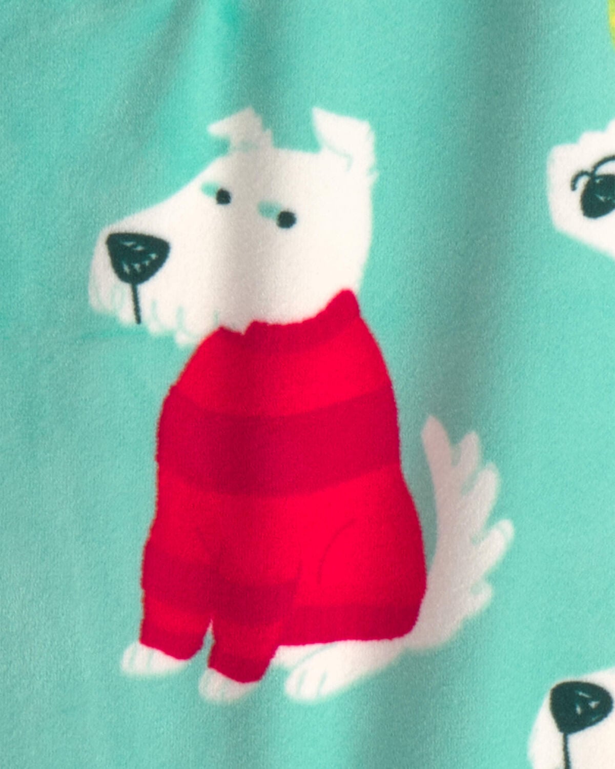 Baby 1-Piece Christmas Dogs 2-Way Zip DreamPlush Snug Fit Footed Pajama - Green - Image 3