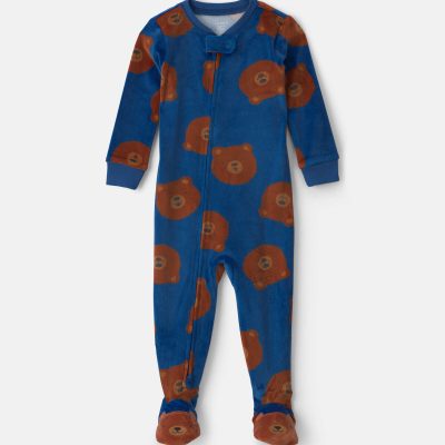 Baby Boy 1-Piece Bear 2-Way Zip DreamPlush Snug Fit Footed Pajama - Navy Blue