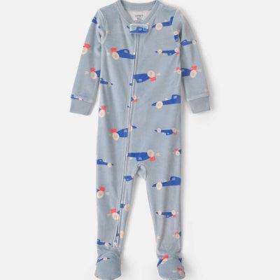 Baby Boy 1-Piece Car 2-Way Zip DreamPlush Snug Fit Footed Pajama - Blue