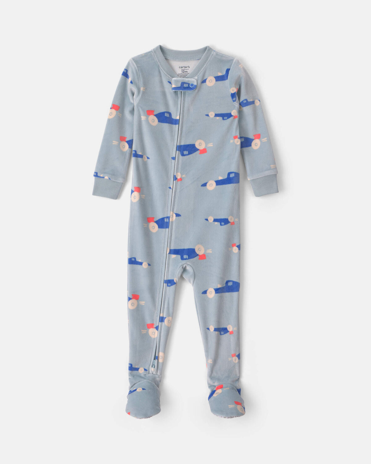 Baby Boy 1-Piece Car 2-Way Zip DreamPlush Snug Fit Footed Pajama - Blue