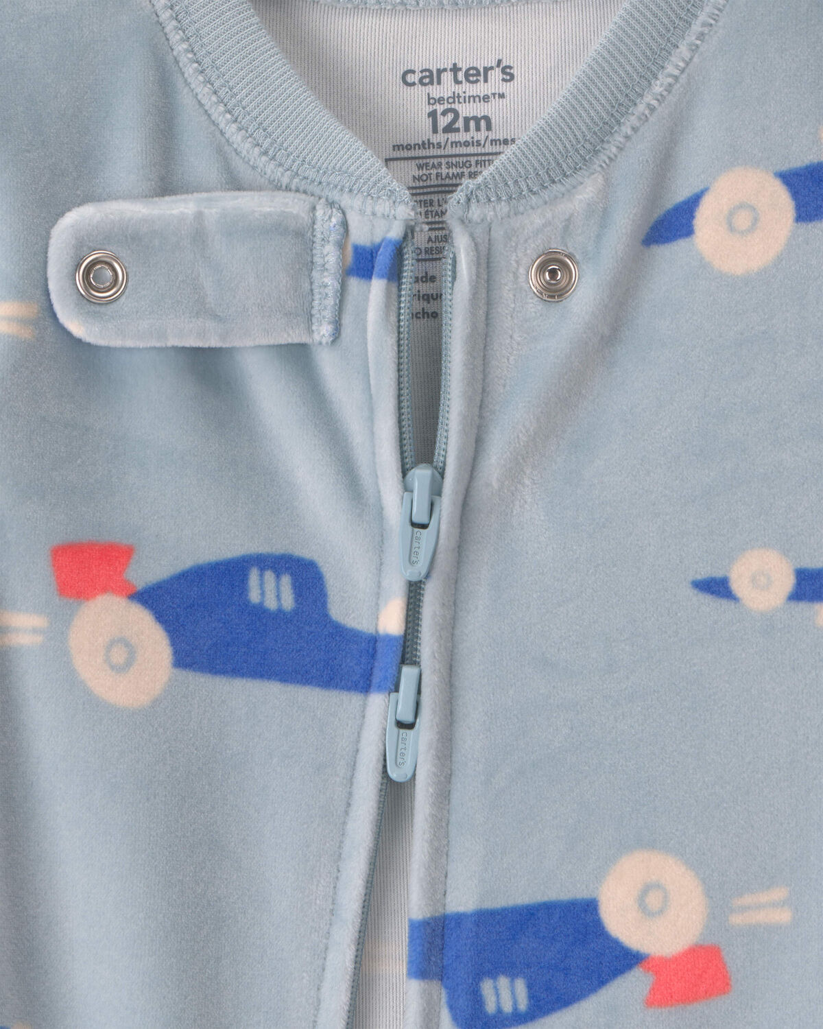 Baby Boy 1-Piece Car 2-Way Zip DreamPlush Snug Fit Footed Pajama - Blue - Image 3