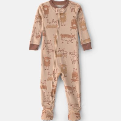 Baby Boy 1-Piece Cow 2-Way Zip DreamPlush Snug Fit Footed Pajama - Brown