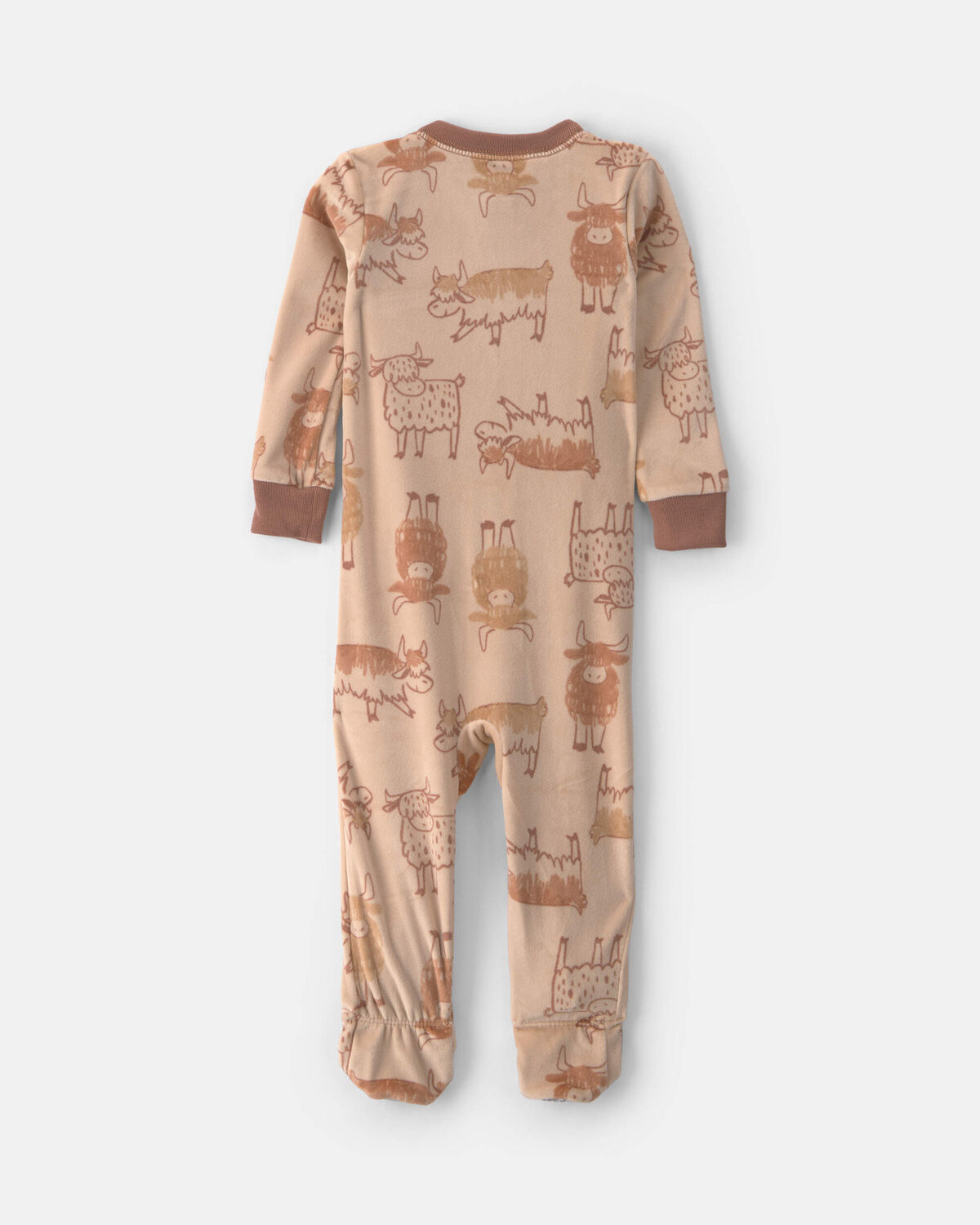 Baby Boy 1-Piece Cow 2-Way Zip DreamPlush Snug Fit Footed Pajama - Brown - Image 2