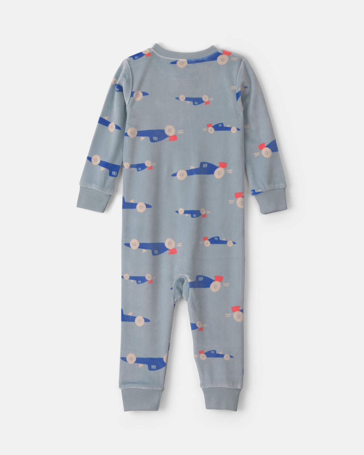 Baby Boy 1-Piece Cars 2-Way Zip DreamPlush Snug Fit Pajama - Blue - Image 2