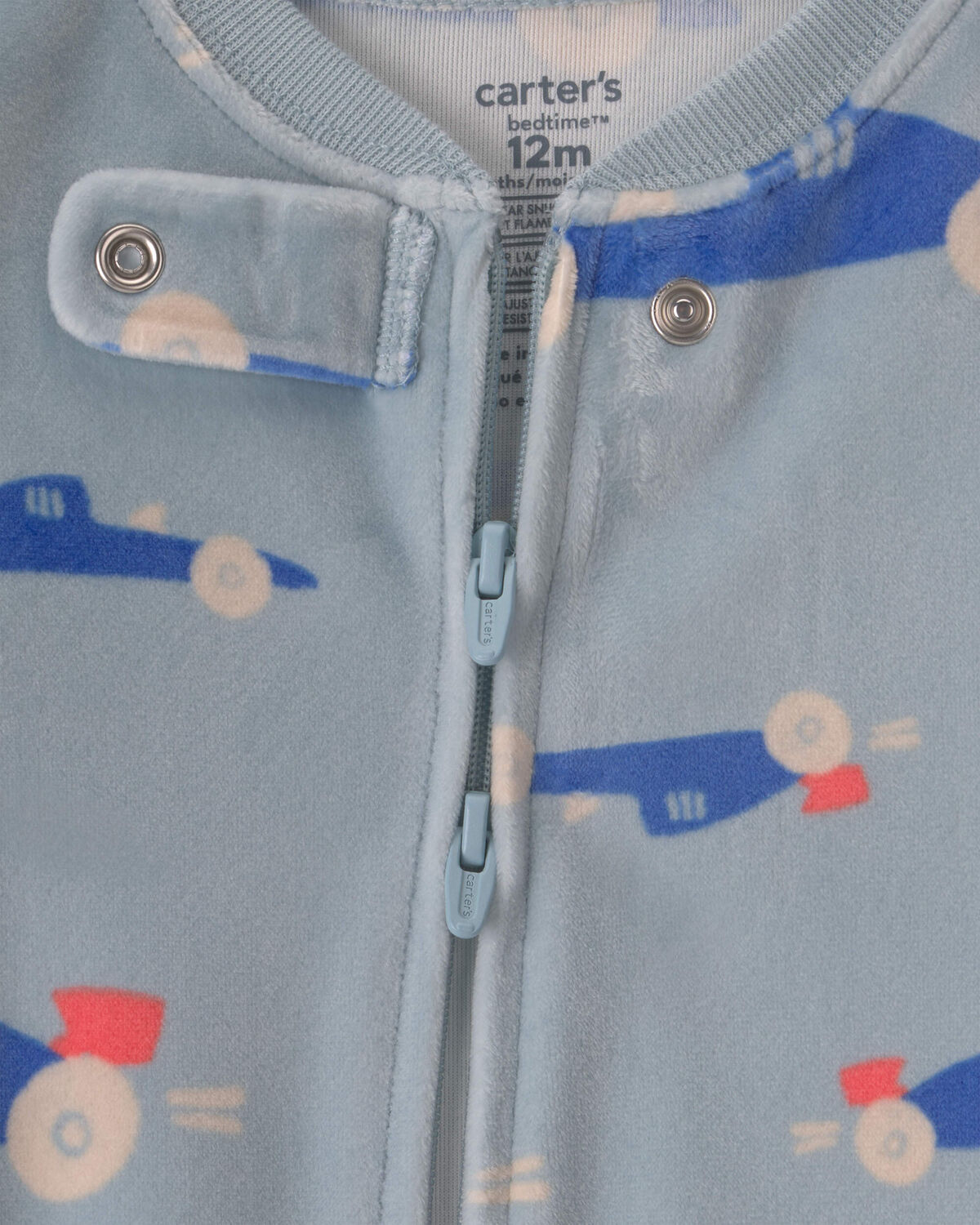 Baby Boy 1-Piece Cars 2-Way Zip DreamPlush Snug Fit Pajama - Blue - Image 3