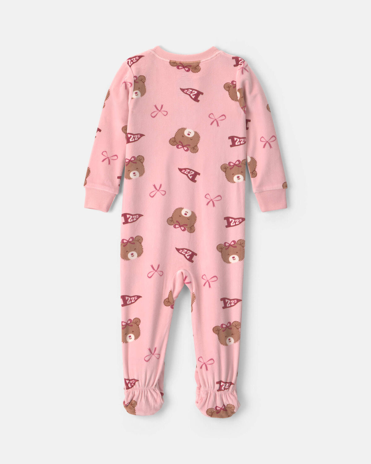 Baby Girl 1-Piece Bears & Bows 2-Way Zip DreamPlush Snug Fit Footed Pajama - Pink - Image 2