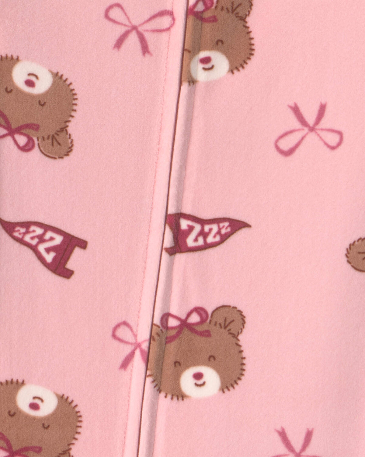 Baby Girl 1-Piece Bears & Bows 2-Way Zip DreamPlush Snug Fit Footed Pajama - Pink - Image 4