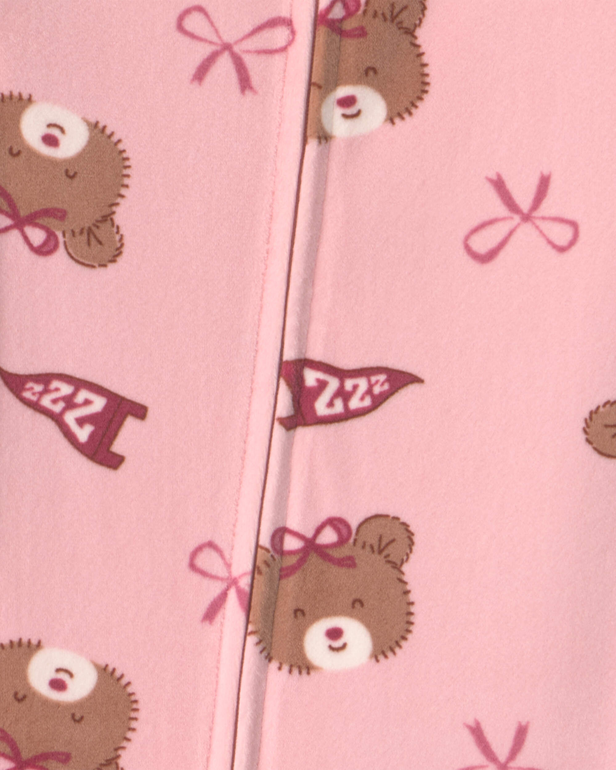 Baby Girl 1-Piece Bears & Bows 2-Way Zip DreamPlush Snug Fit Footed Pajama - Pink - Image 6