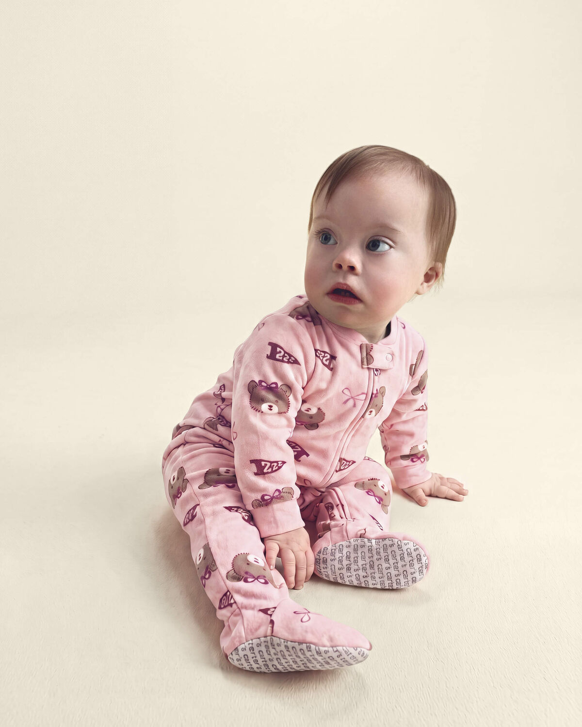 Baby Girl 1-Piece Bears & Bows 2-Way Zip DreamPlush Snug Fit Footed Pajama - Pink - Image 5