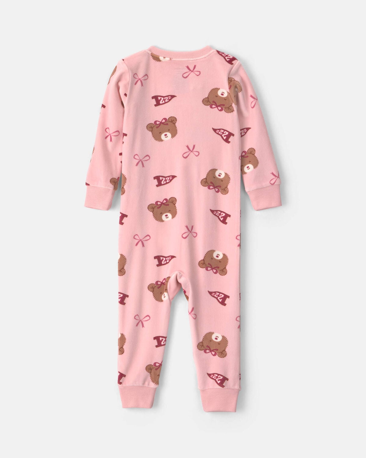 Baby Girl 1-Piece Bears & Bows 2-Way Zip DreamPlush Snug Fit Pajama - Pink - Image 2