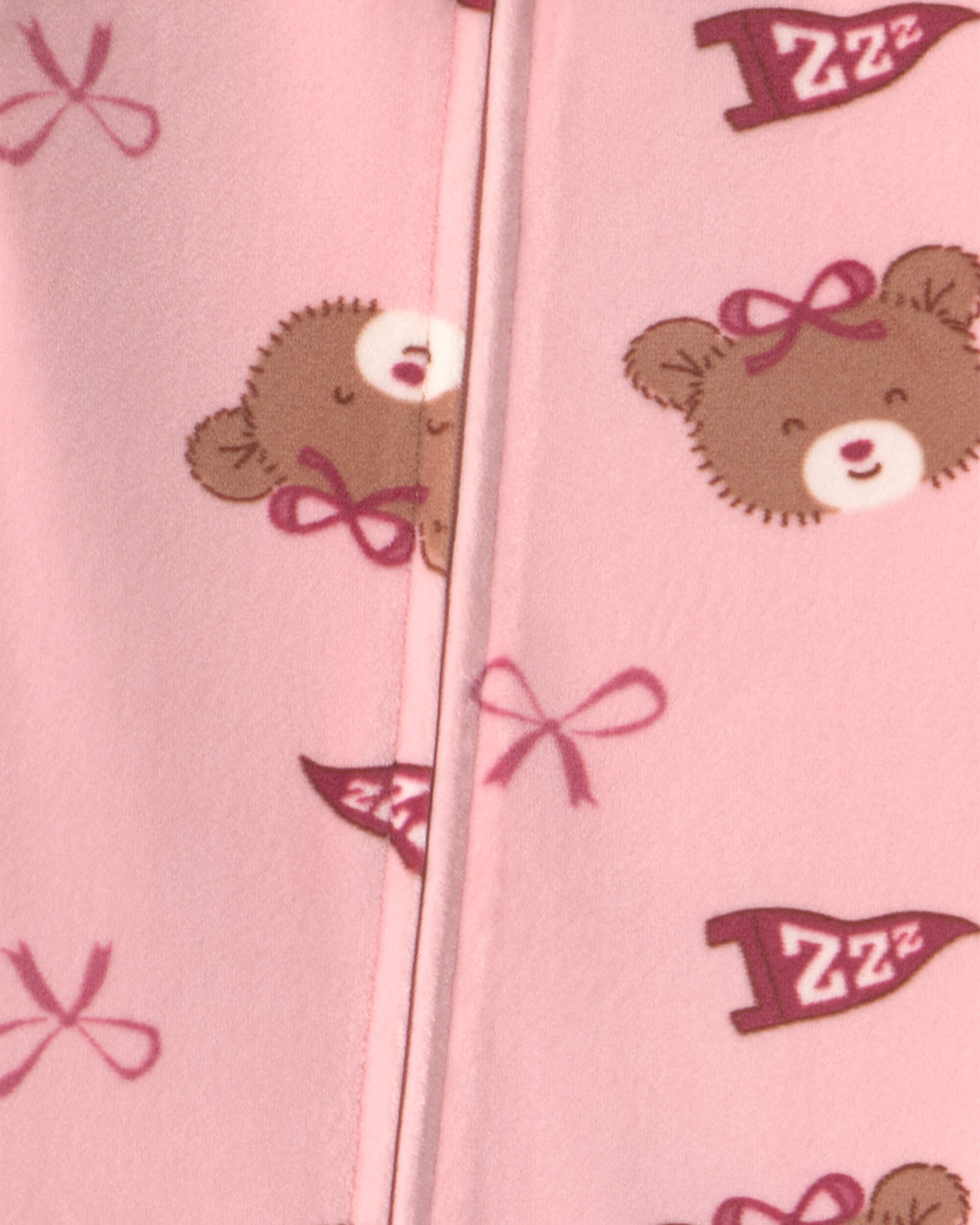 Baby Girl 1-Piece Bears & Bows 2-Way Zip DreamPlush Snug Fit Pajama - Pink - Image 5