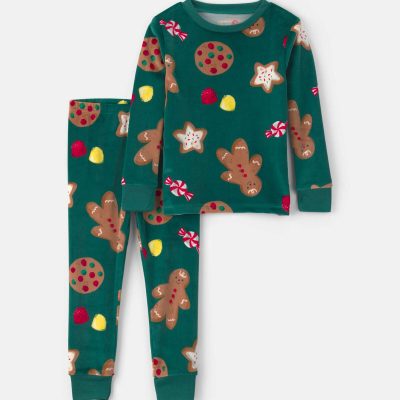 Baby 2-Piece Christmas Gingerbread DreamPlush Snug Fit Pajama Set - Green