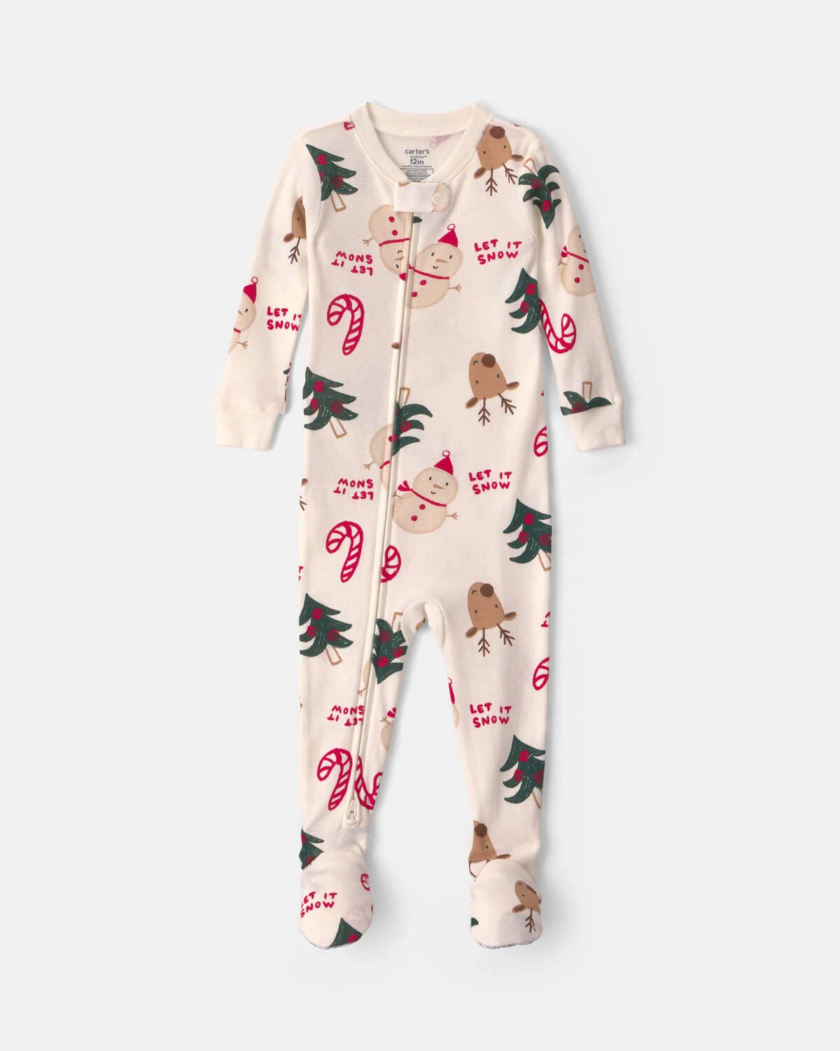 Baby 1-Piece Christmas Icon 2-Way Zip 100% Cotton Snug Fit Footed Pajama - Cream
