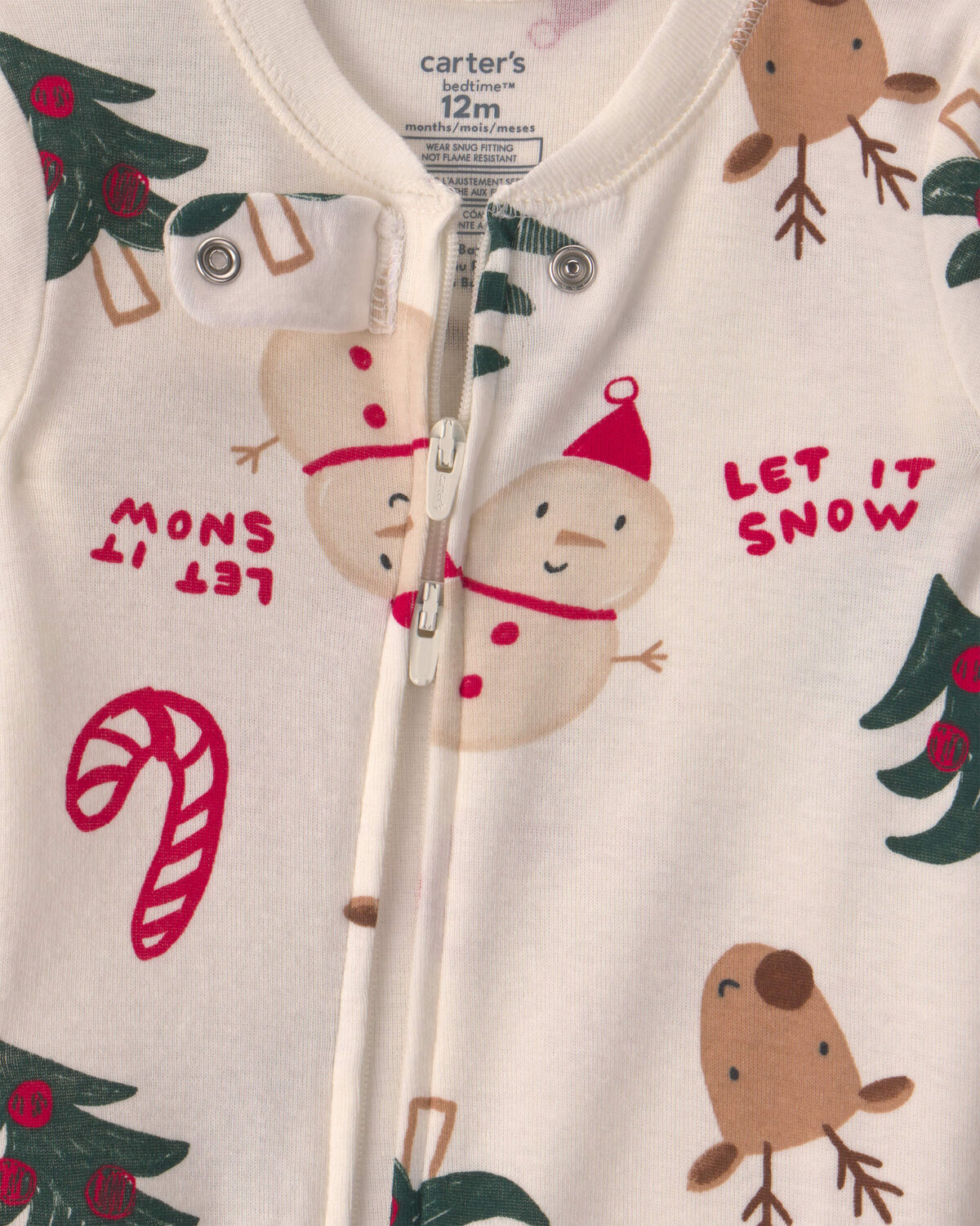Baby 1-Piece Christmas Icon 2-Way Zip 100% Cotton Snug Fit Footed Pajama - Cream - Image 3