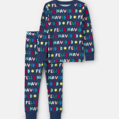 Baby 2-Piece 'Feliz Navidad' Christmas 100% Cotton Snug Fit Pajama Set - Navy Blue