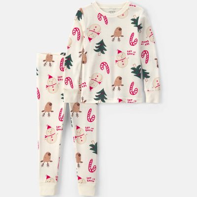 Baby 2-Piece Christmas Holiday Icon 100% Cotton Snug Fit Pajama Set - Cream