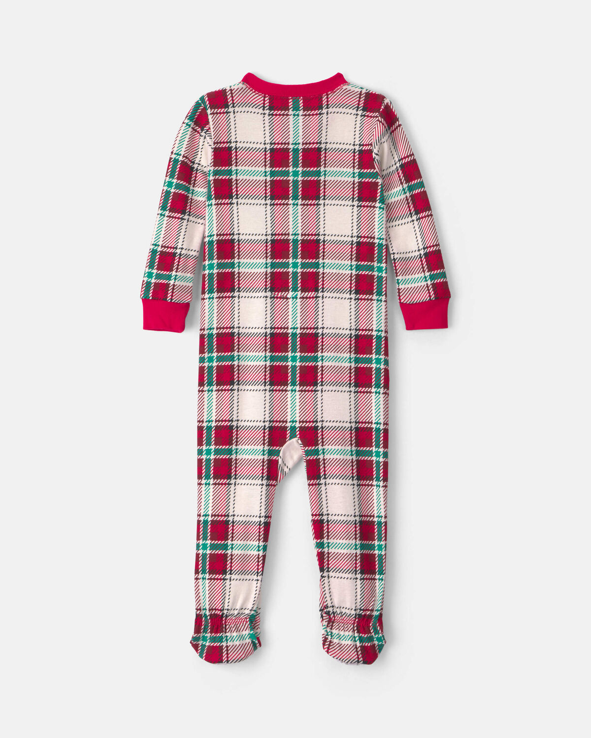 Baby 1-Piece Christmas Plaid 2-Way Zip 100% Cotton Snug Fit Footed Pajama - Red/Green - Image 2