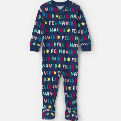 Baby 1-Piece 'Feliz Navidad' Christmas 100% Cotton Snug Fit Footed Pajama - Navy Blue