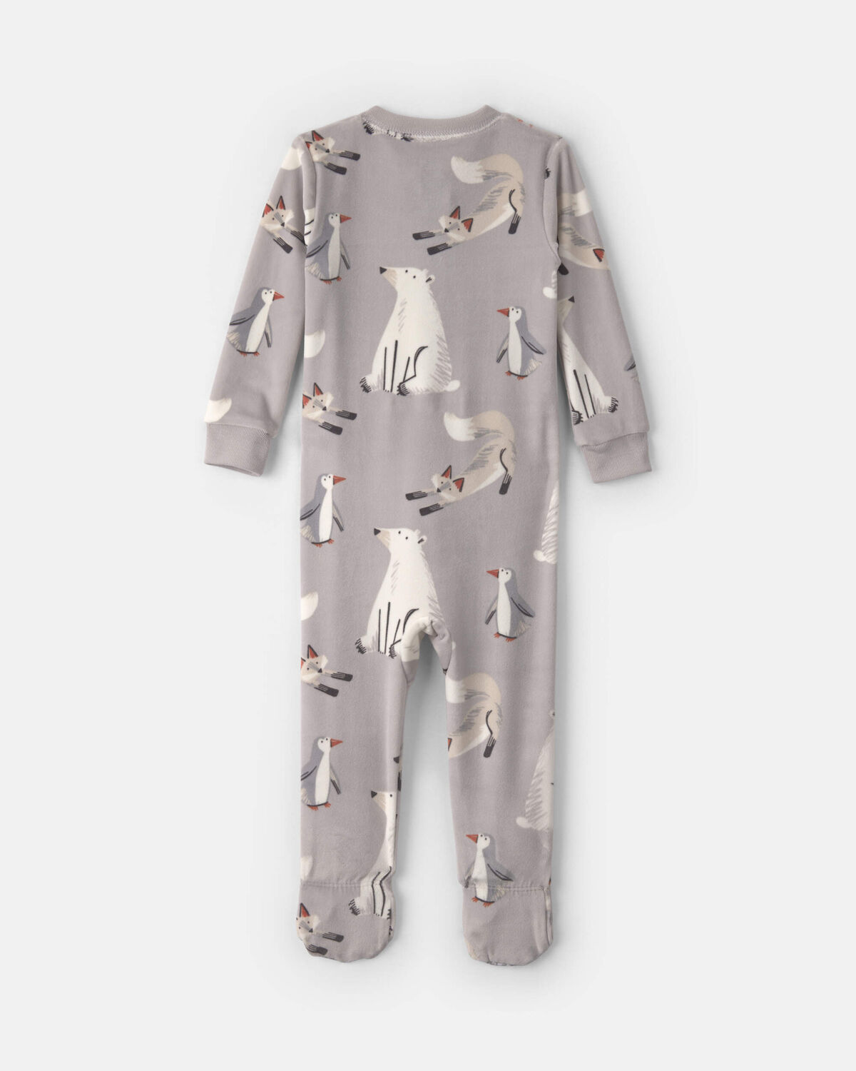 Baby Boy 1-Piece Winter Animals 2-Way Zip DreamPlush Snug Fit Footed Pajama - Grey - Image 2