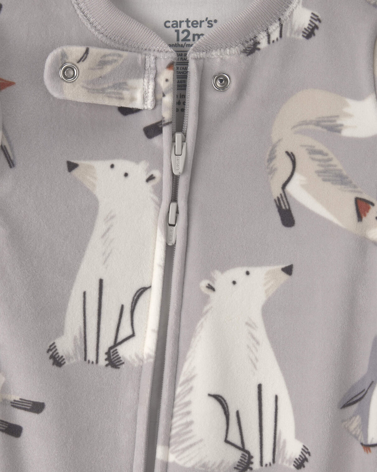 Baby Boy 1-Piece Winter Animals 2-Way Zip DreamPlush Snug Fit Footed Pajama - Grey - Image 3