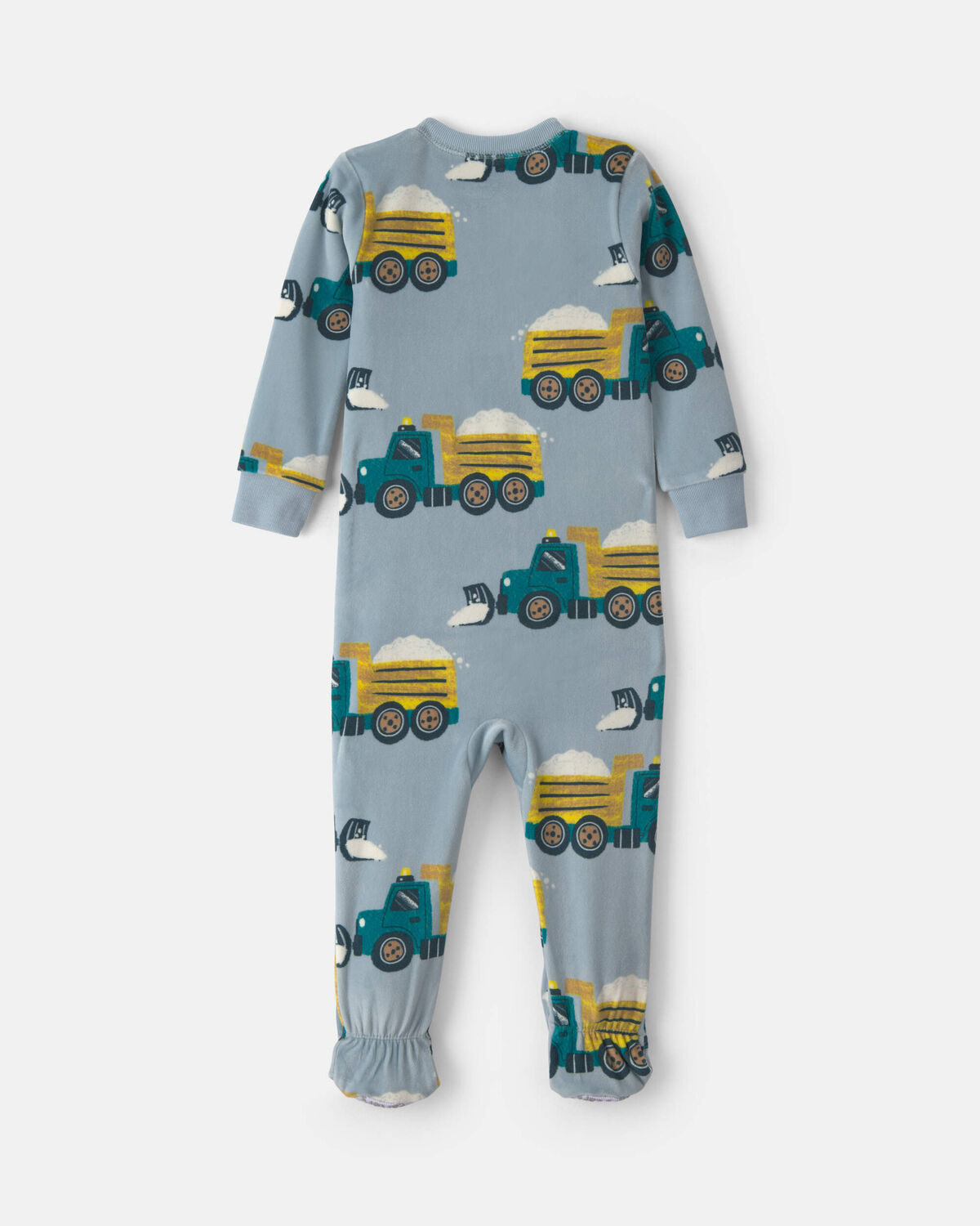 Baby Boy 1-Piece Snow Truck 2-Way Zip DreamPlush Snug Fit Footed Pajama - Blue - Image 2