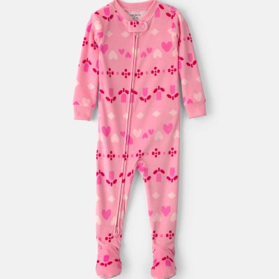 Baby Girl 1-Piece Fair Isle 2-Way Zip DreamPlush Snug Fit Footed Pajama - Pink