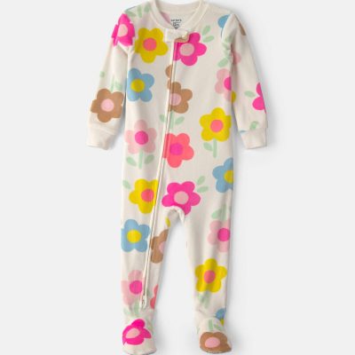 Baby Girl 1-Piece Floral 2-Way Zip DreamPlush Snug Fit Footed Pajama