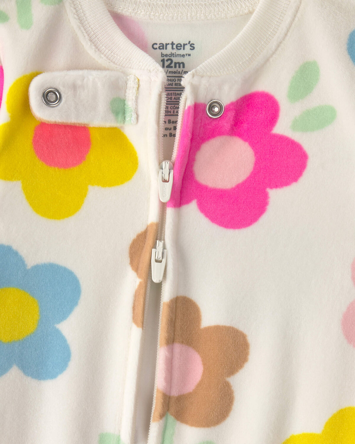 Baby Girl 1-Piece Floral 2-Way Zip DreamPlush Snug Fit Footed Pajama - Image 3