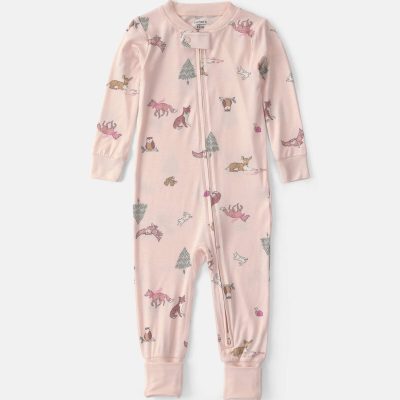 Baby Girl 1-Piece Woodland PurelySoft™ Snug Fit Pajama - Pink