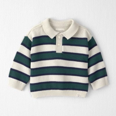 Baby Boy Organic Cotton Sweater Knit Polo in Stripes